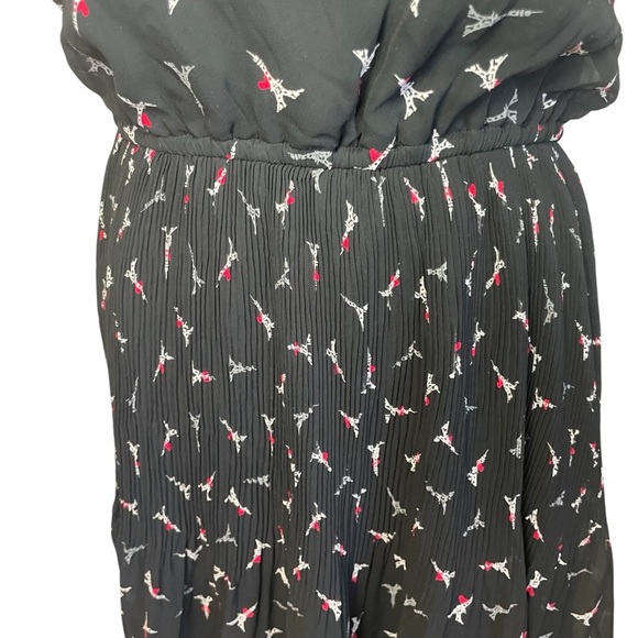 Elle Dress Size M Juniors Chiffon Black Cap Sleeve Semi Pleat Eiffel Tower Paris - Picture 3 of 12